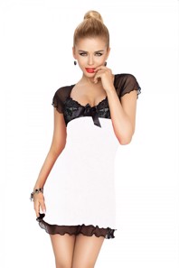 Irina chemise hvid natkjole m. sort blonder & mesh